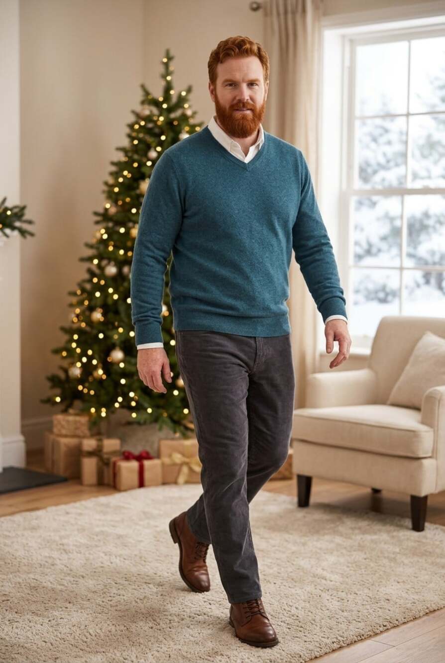 Neiman Marcus 100% Cashmere Mens Green VNeck Long Sleeve Sweater 2XL Preppy READ